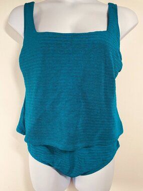Teal Textured Tankini Swim Top With Square Neckline Women’s 1XL